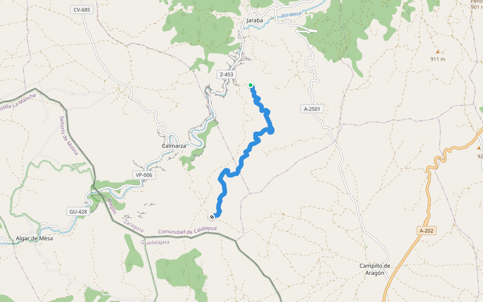 Barranco de la Hoz Seca walking route map in Jaraba