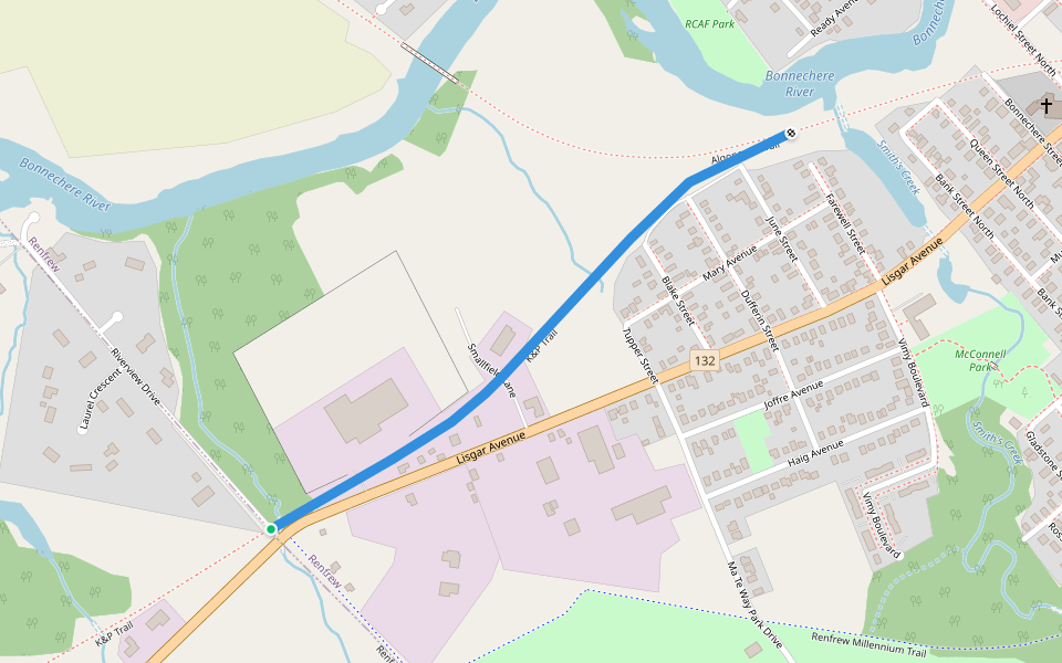 K&P Trail walking route map in Renfrew