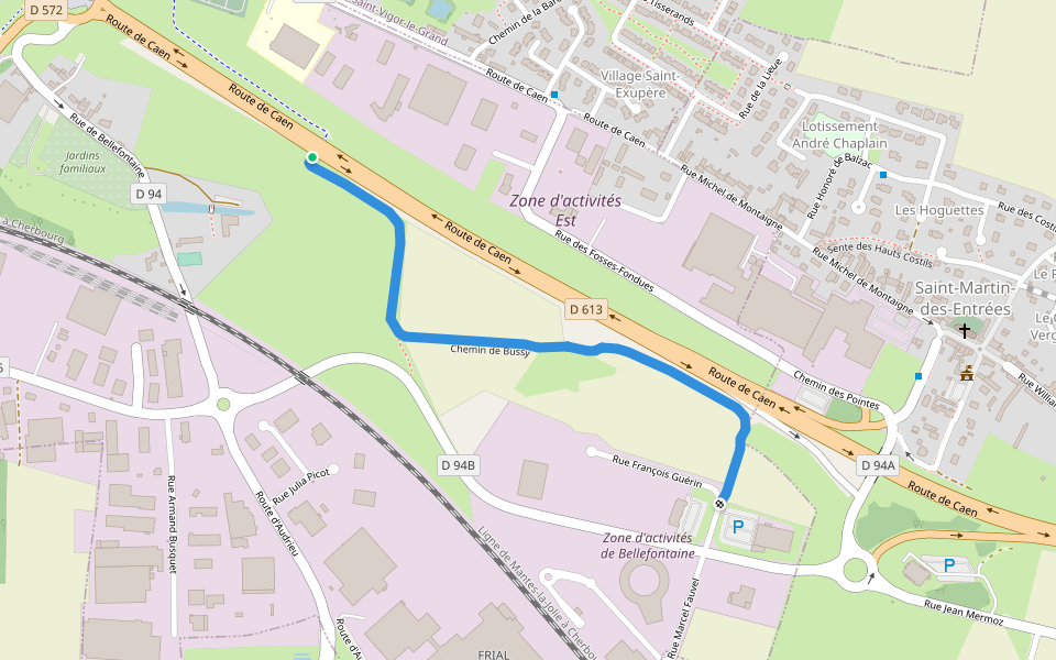 Chemin de Bussy walking route map in Bayeux