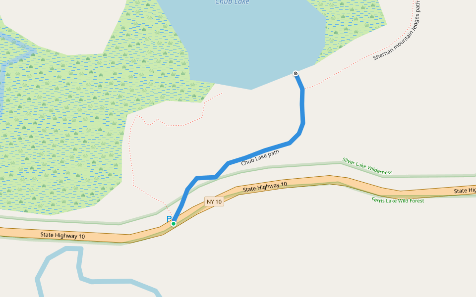 Chub Lake path walking route map in Piseco