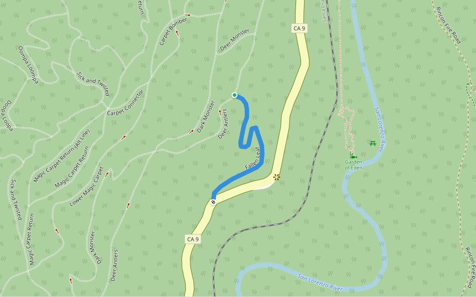 Fallen Leaf walking route map in Felton
