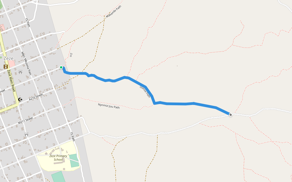 Uvinza Path walking route map in Zeze