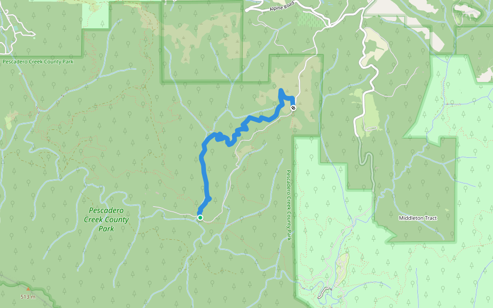 Tarwater Trail walking route map in La Honda