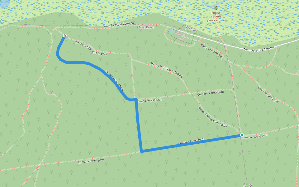 Comana forest Path walking route map in Comana