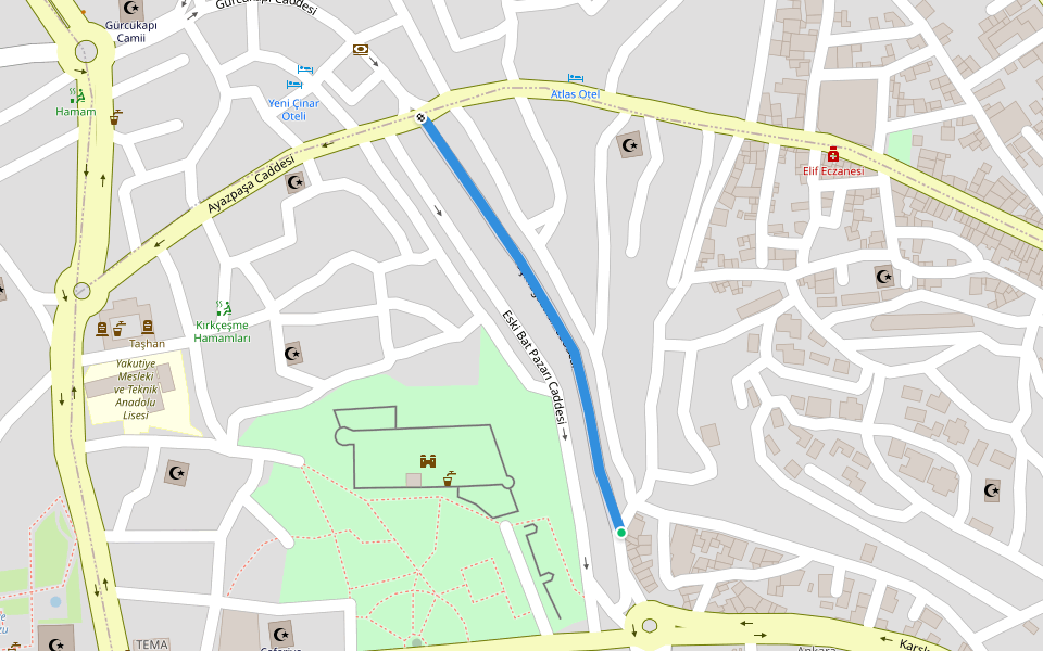 Taşmağazalar Caddesi walking route map in Demirciler