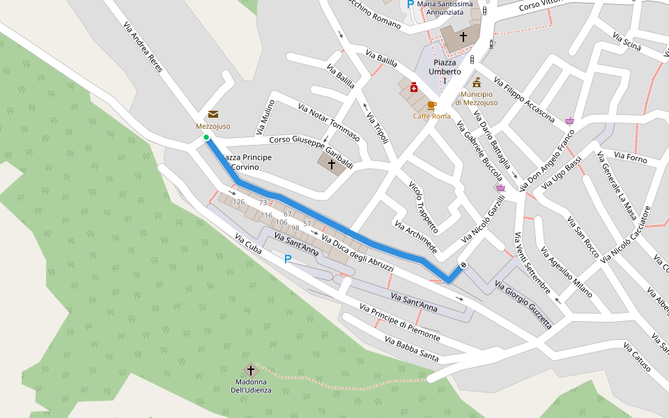 Via Fonte Vecchia walking route map in Mezzojuso