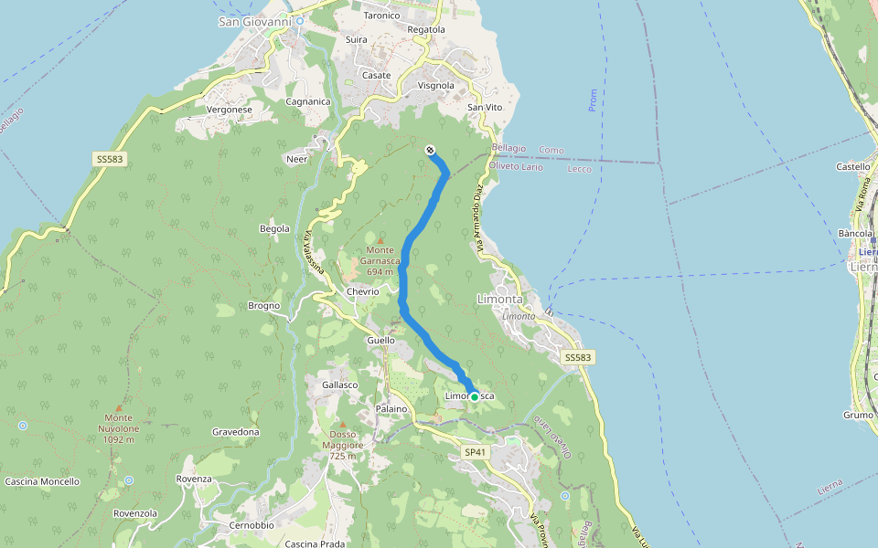 Sentiero del Tivano walking route map in Limontasca