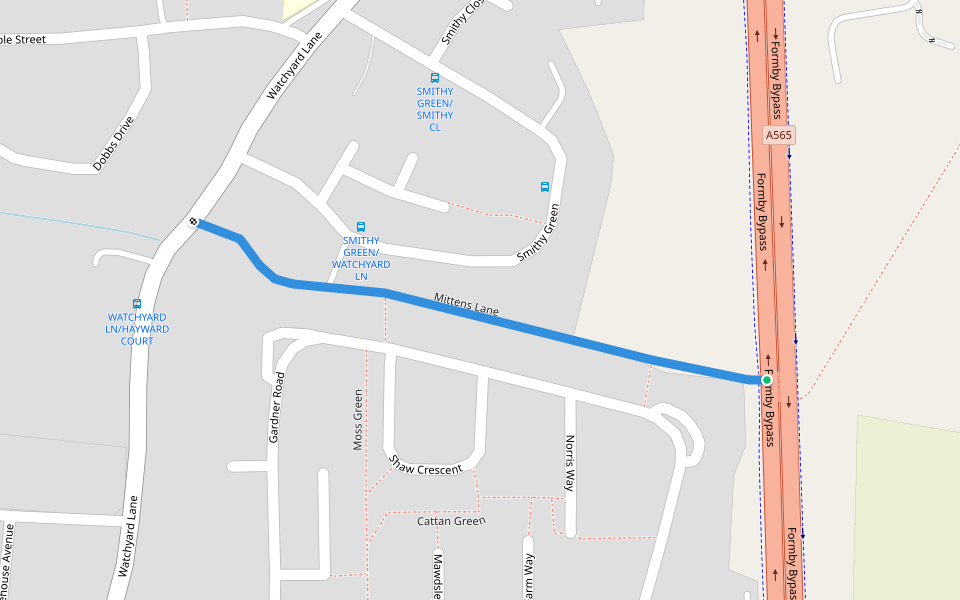 Mittens Lane walking route map in Formby