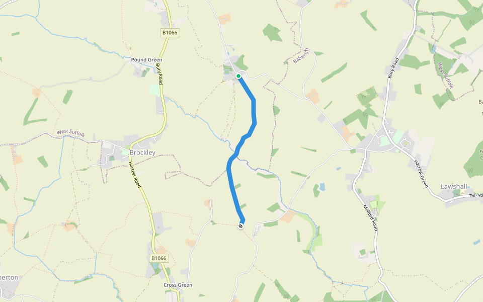 Darney Lane walking route map in Whepstead