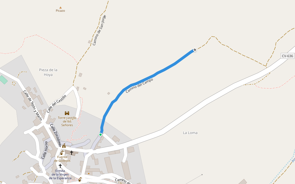 Camino del Campo walking route map in Godojos