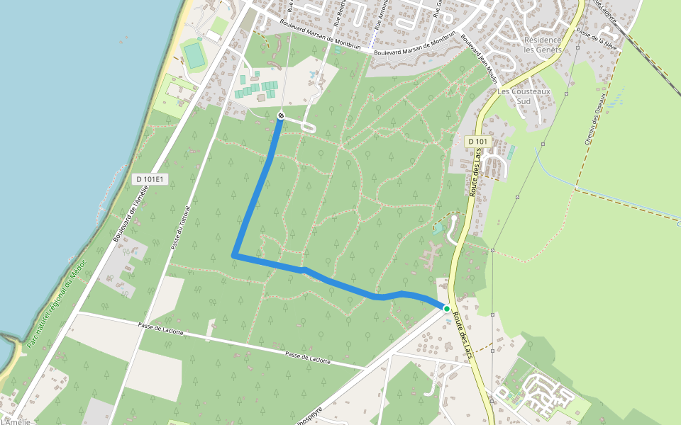Sentier Ouest du Gartieu au Palace walking route map in Soulac-sur-Mer