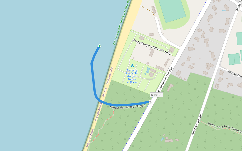 Sentier des Sables d'Argent walking route map in Soulac-sur-Mer