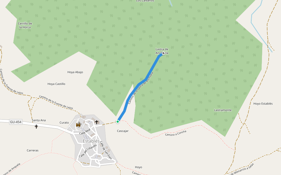 Camino de la Lastra de Anchuela walking route map in Establés