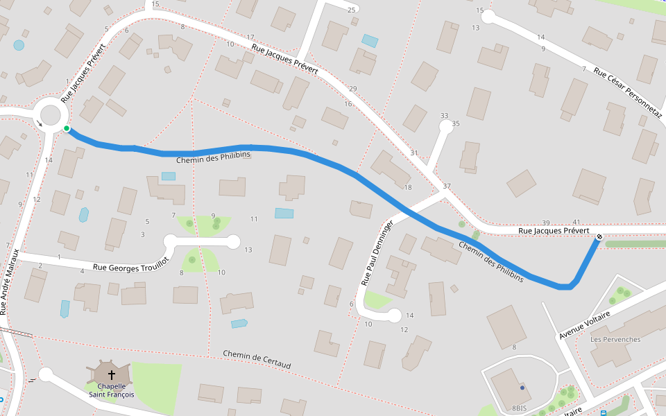 Chemin des Philibins walking route map in Champagnole