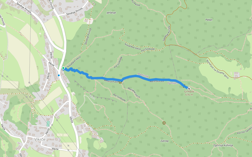 Westrova pot walking route map in Vikrče
