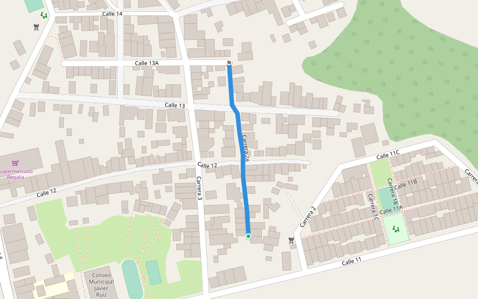 Carrera 2A walking route map in Leticia