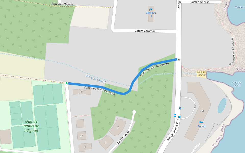 Camí des caló des Beato walking route map in Pedruscada
