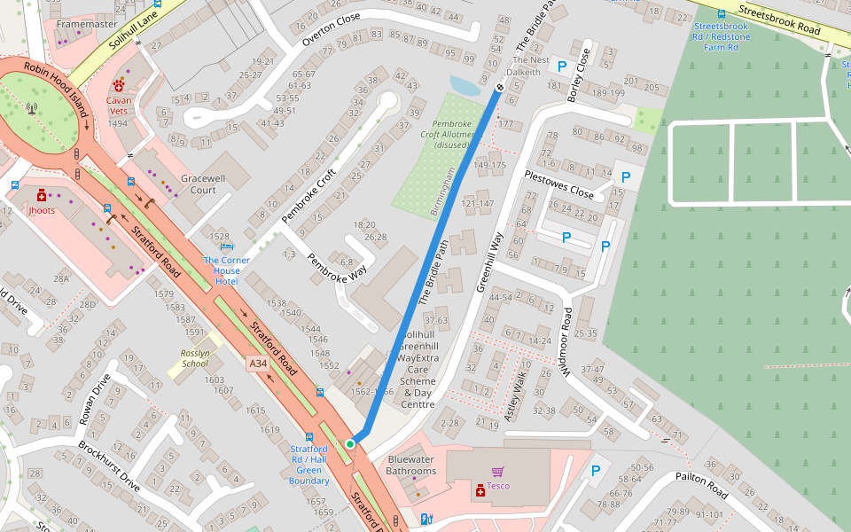The Bridle Path walking route map in Shirley