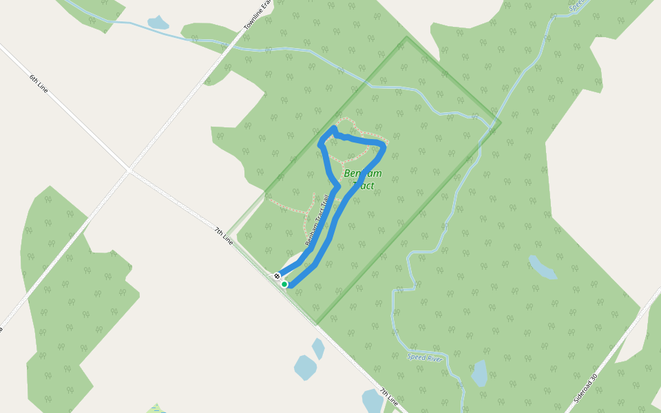 Benham Tract Trail walking route map in Belwood