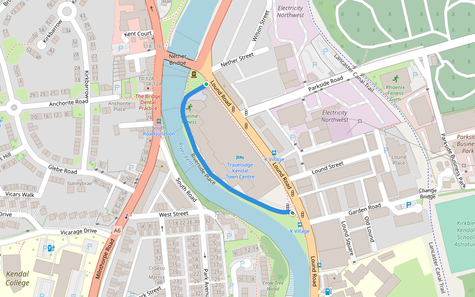 Riverside Place walking route map in Kendal
