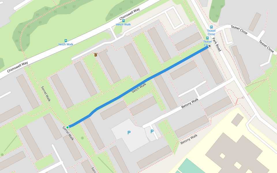 Vetch Walk walking route map in Haverhill
