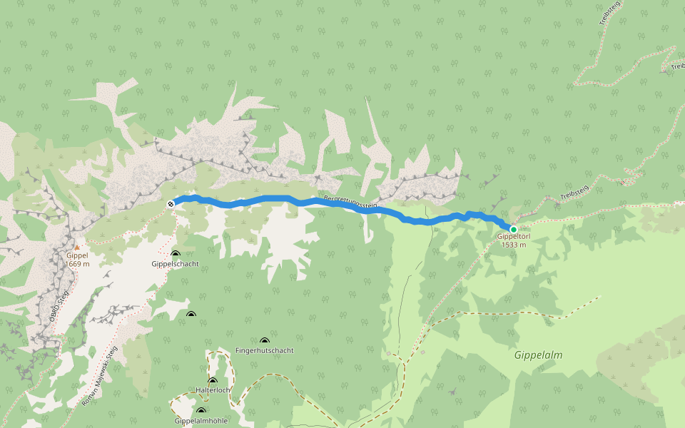 Bergrettungssteig walking route map in Gscheidl