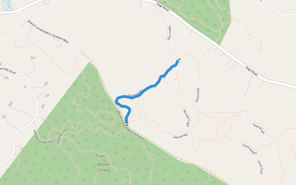 Storm drain walking route map in Bow