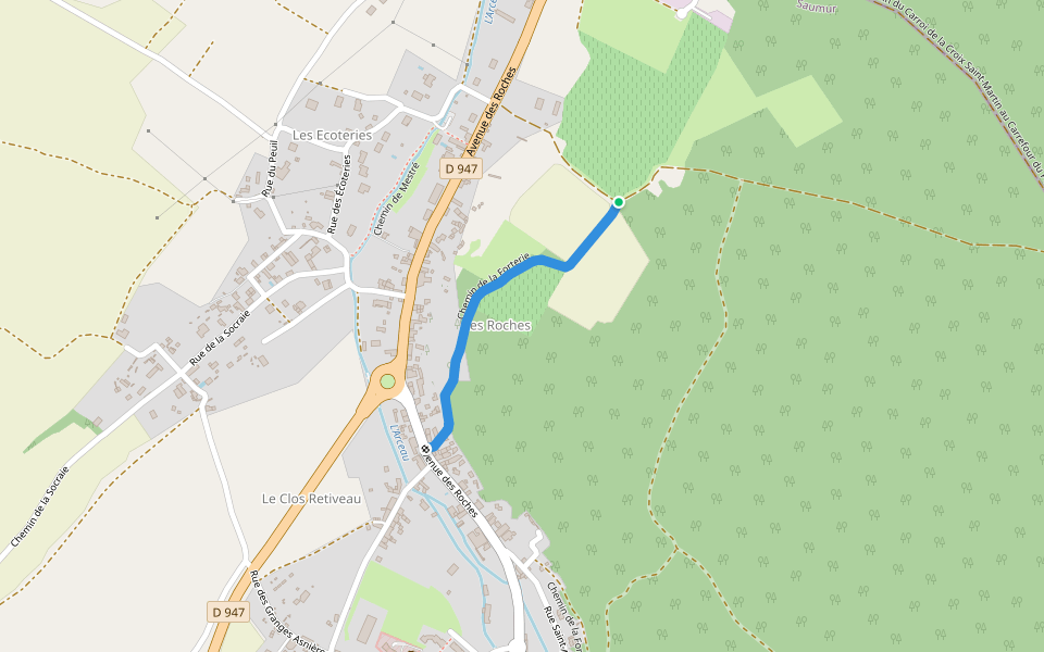 Chemin de la Forterie walking route map in Fontevraud-l'Abbaye