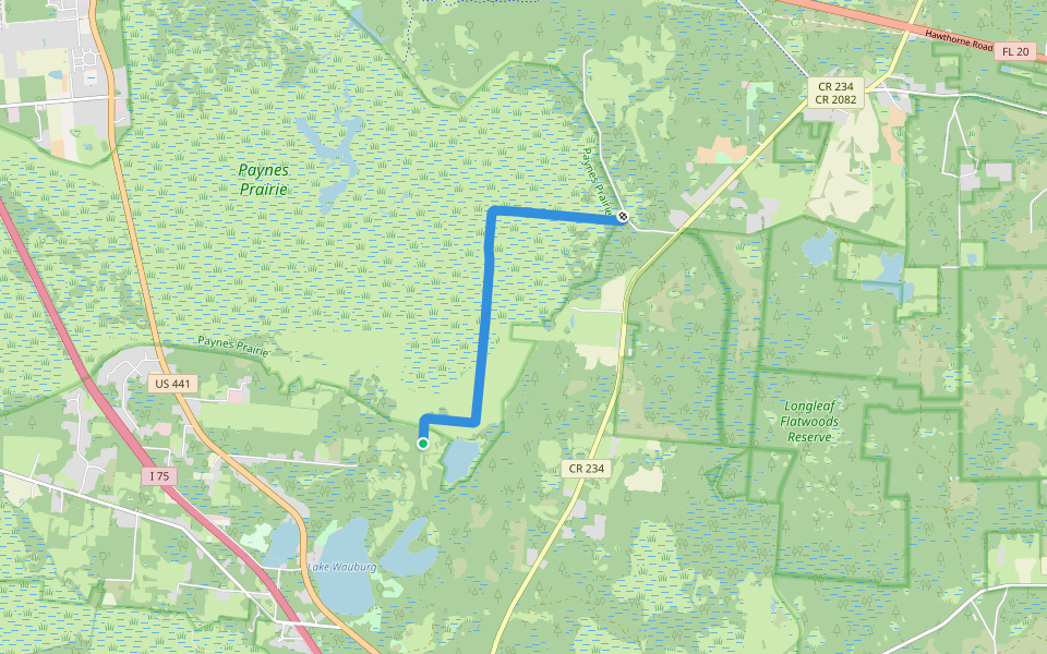 Cone's Dike Trail walking route map in Micanopy