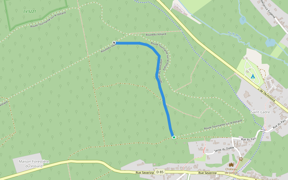 Sentier du Beaudon walking route map in Pierrefonds