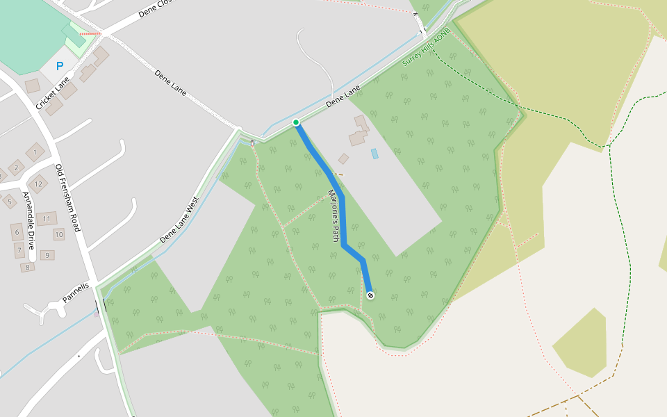 Marjorie's Path walking route map in Farnham