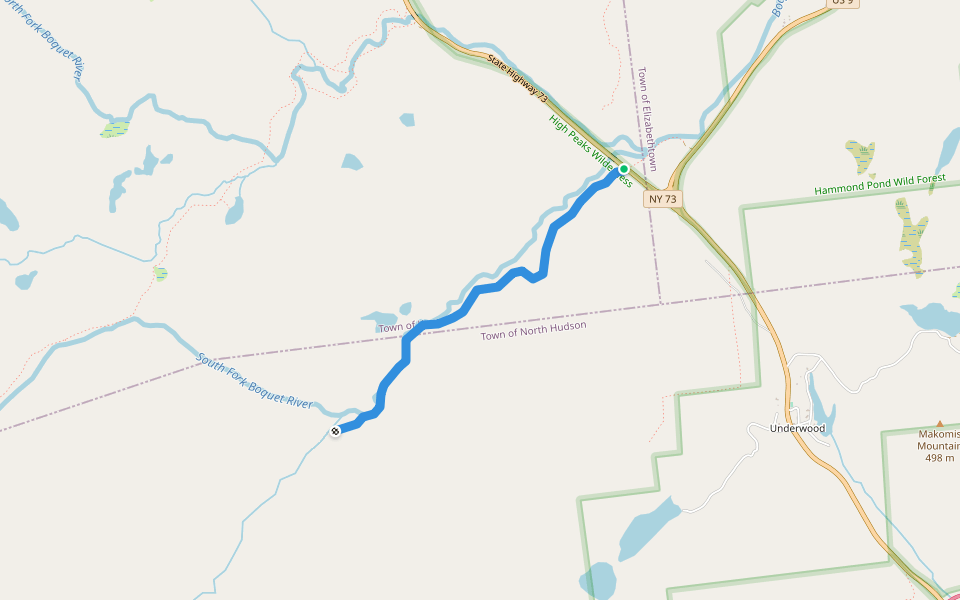 South Fork Boquet Trail walking route map in New Russia