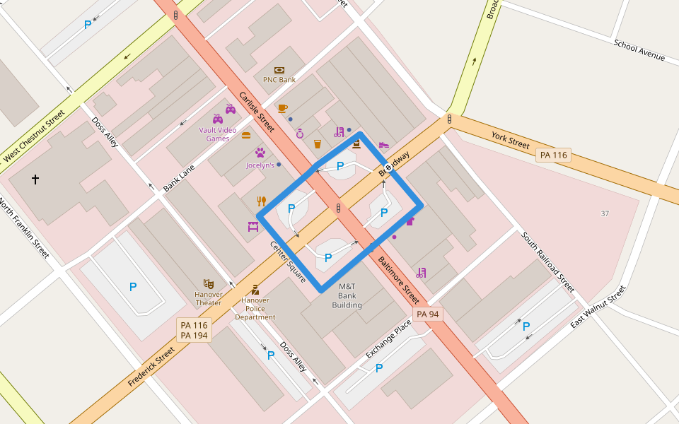 Center Square walking route map in Hanover