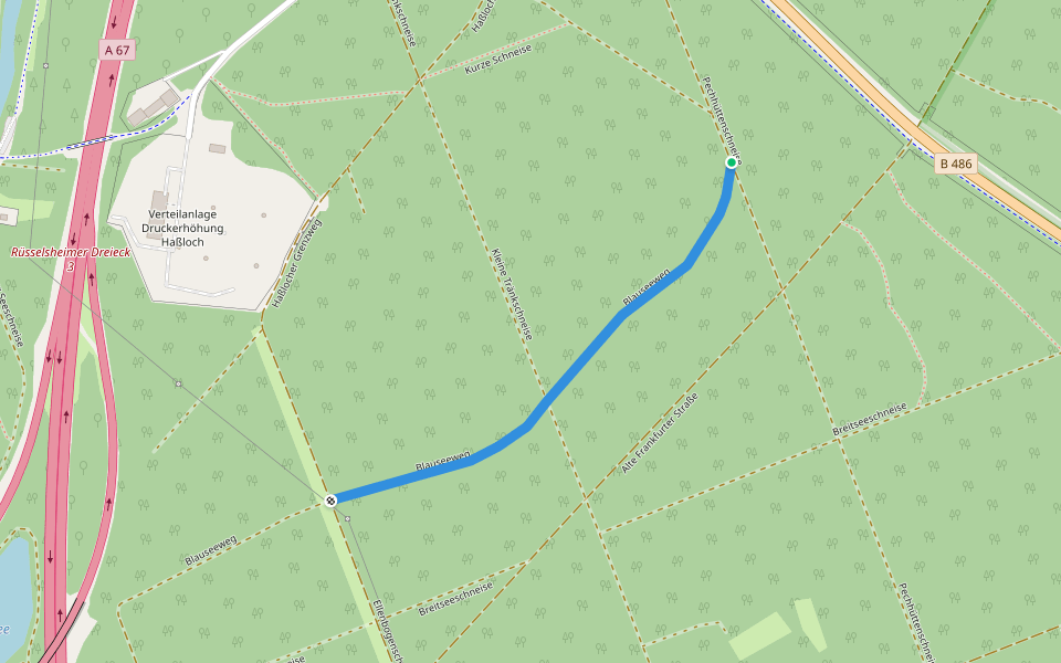 Blauseeweg walking route map in Rüsselsheim am Main