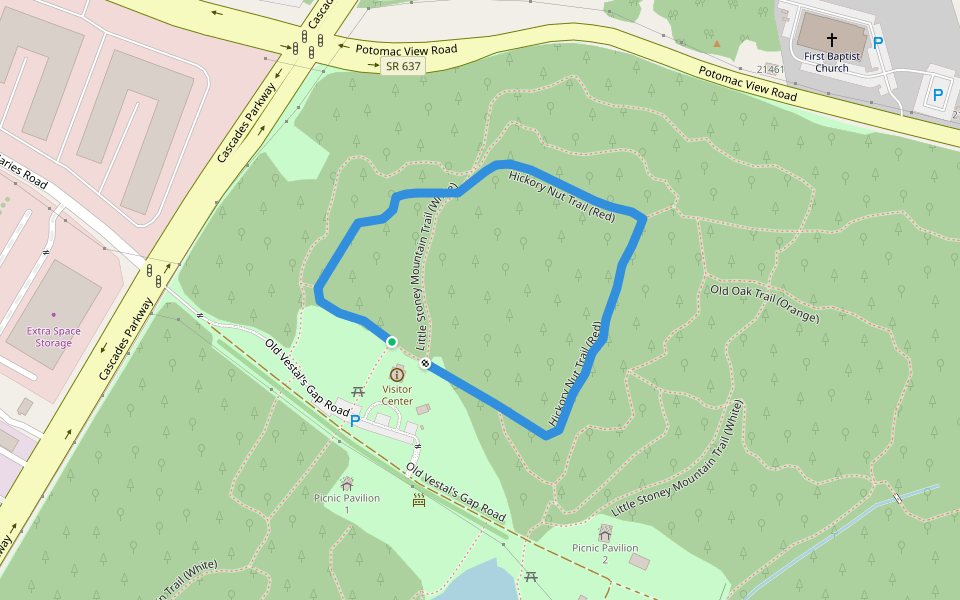 Hickory Nut Trail (Red) walking route map in Sterling