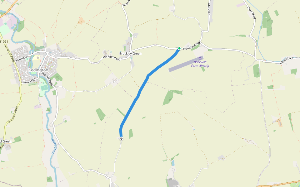 Way Bank Lane walking route map in Hundon