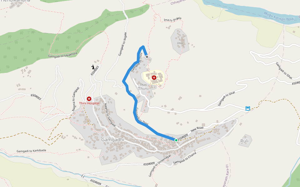 Gamgadi to Thini walking route map in Shreenagar