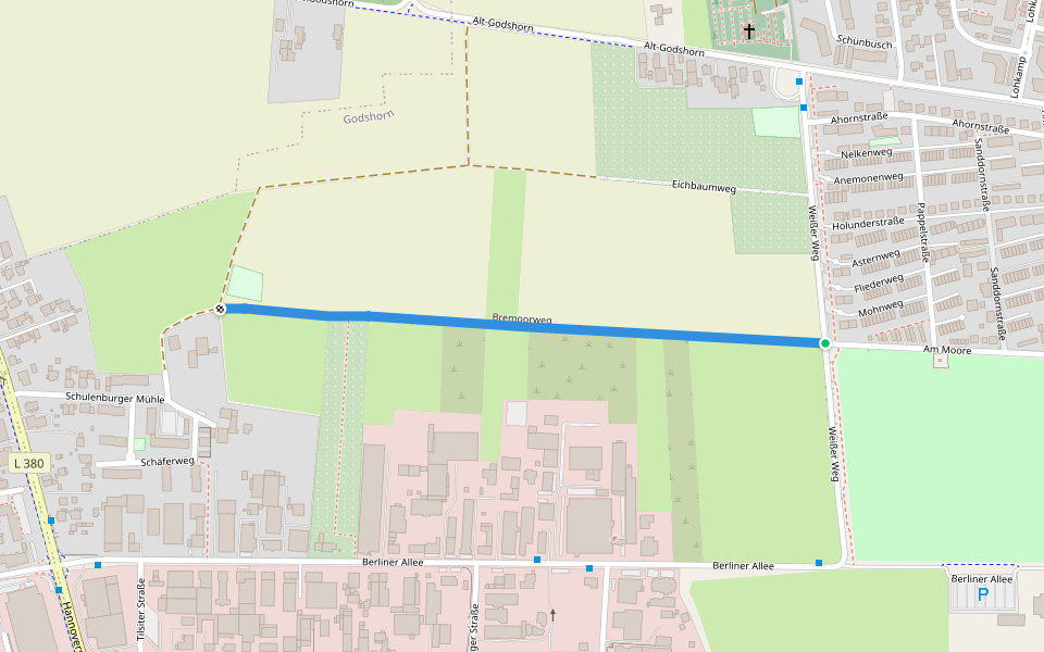 Bremoorweg walking route map in Langenhagen