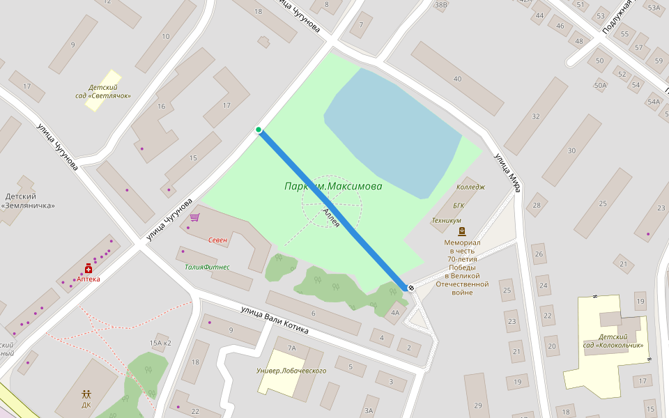 Аллея walking route map in Bor