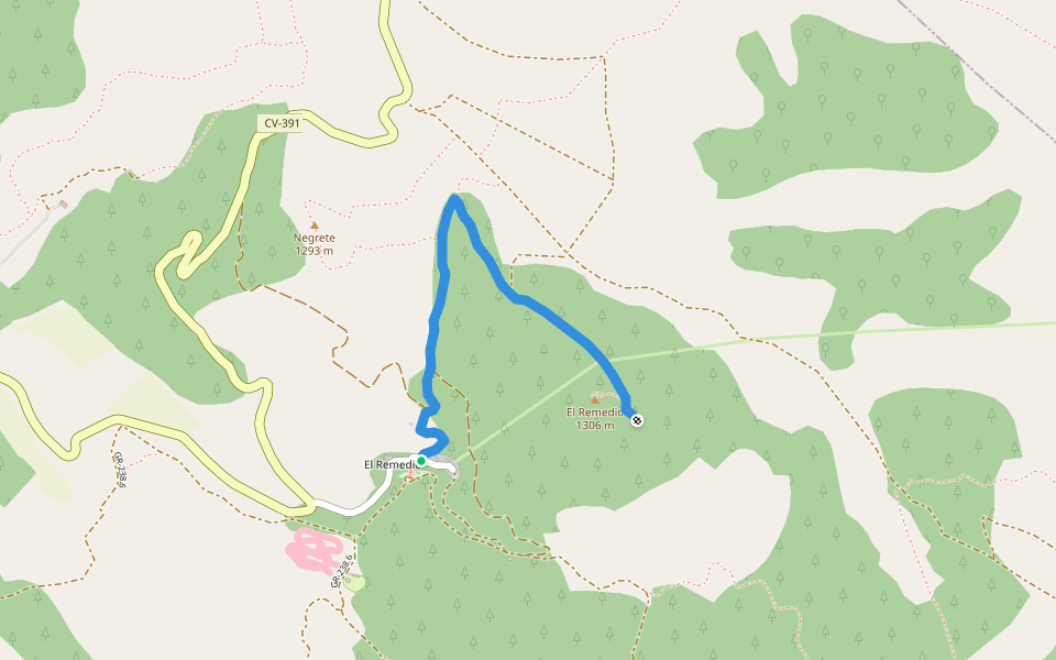 subida al cerro del Trullo walking route map in Utiel