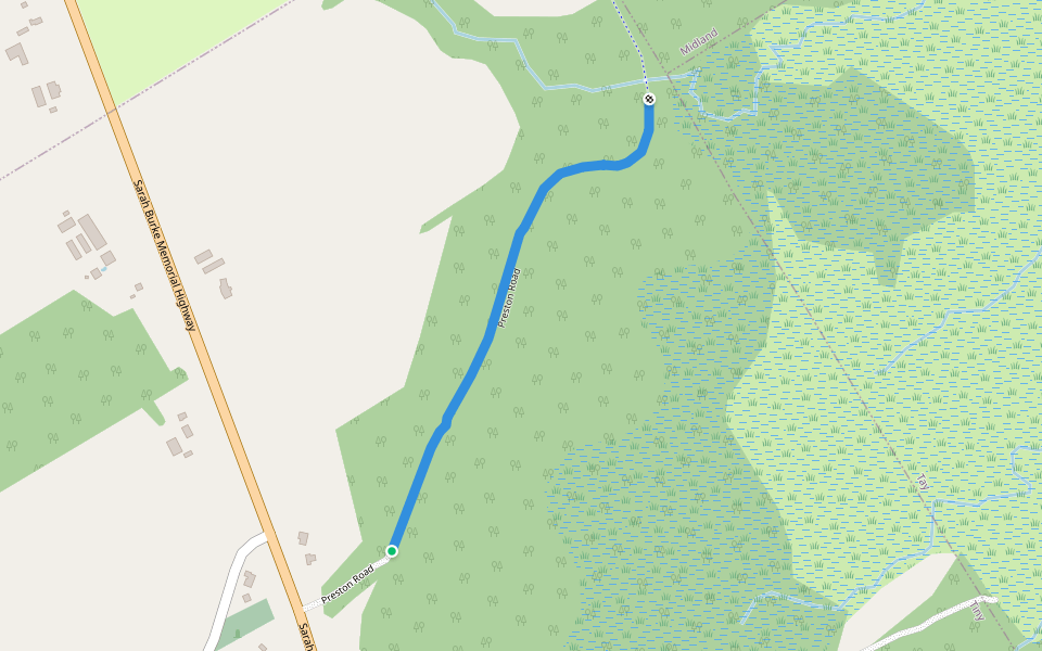 Preston Road walking route map in Midland