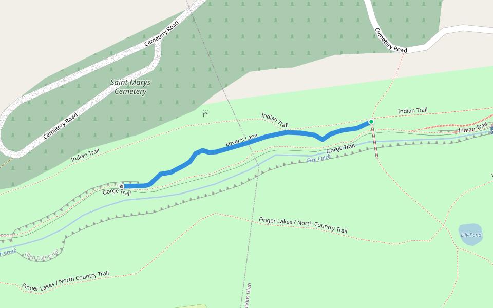 Lover's Lane walking route map in Watkins Glen