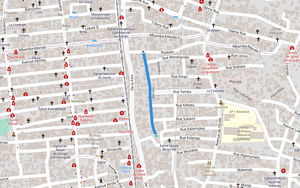 Baluba walking route map in Kinshasa