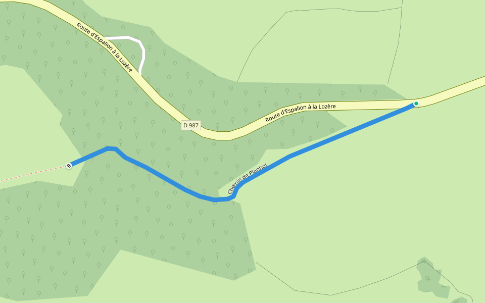 Chemin de Planhol walking route map in Saint-Chély-d'Aubrac