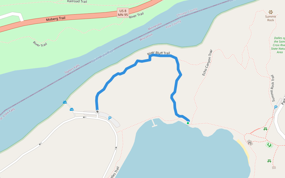 River Bluff Trail walking route map in Dresser