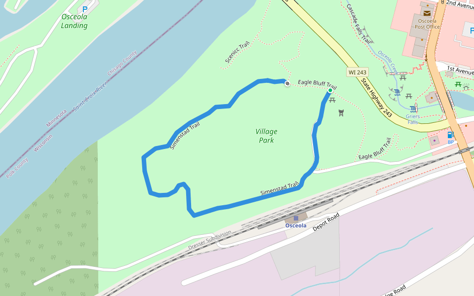 Simenstad Trail walking route map in Osceola