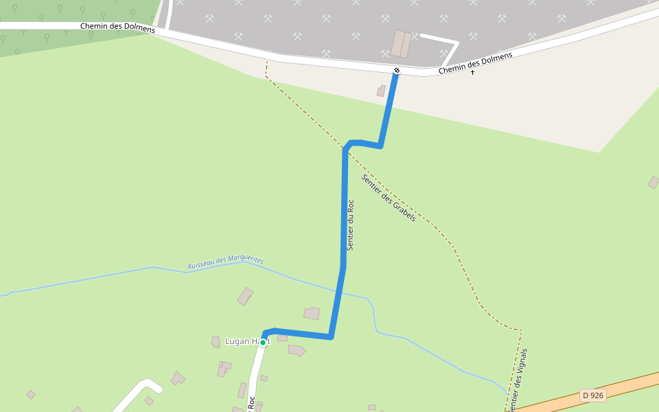 Sentier du Roc walking route map in Monteils