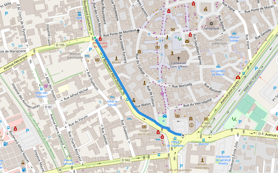 Boulevard Albin Durand walking route map in Carpentras