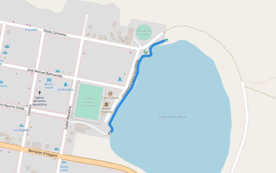 Costanera Isaias Sepúlveda walking route map in Futaleufu