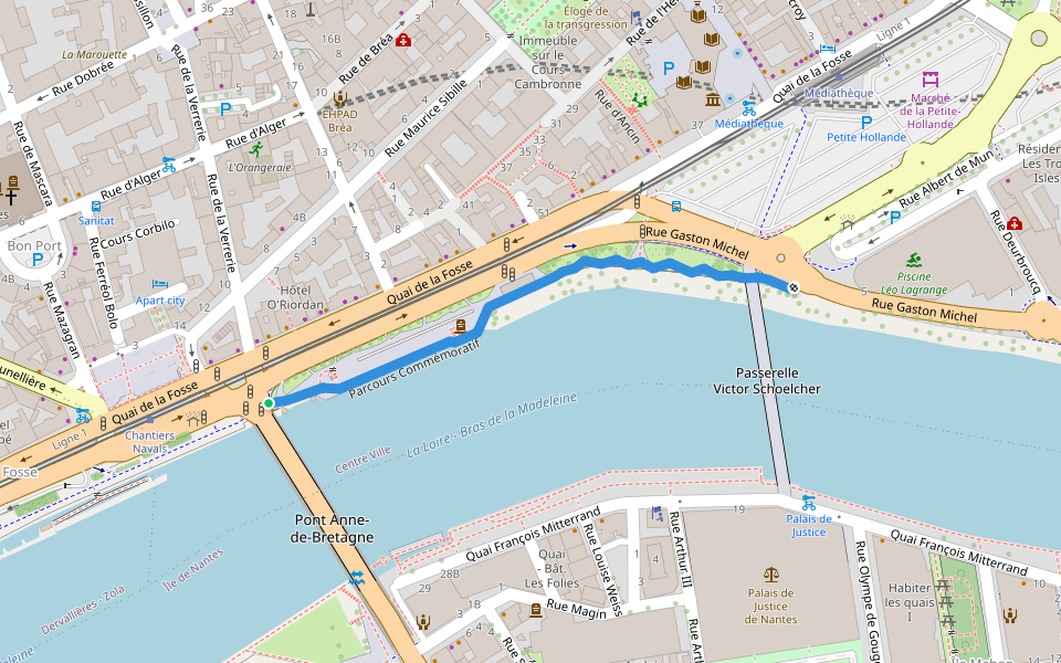 Parcours Commémoratif walking route map in Nantes